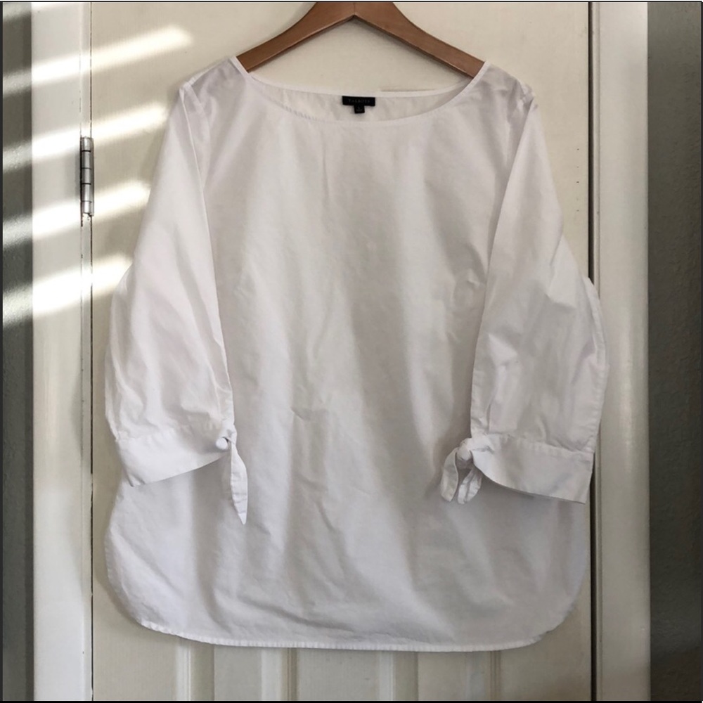 Talbots White 3/4 Tie Sleeve Popover Blouse Size S